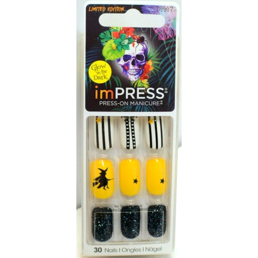 KISS imPRESS Halloween Artificial Nail Kit, Teen Witch "Glow in the Dark"